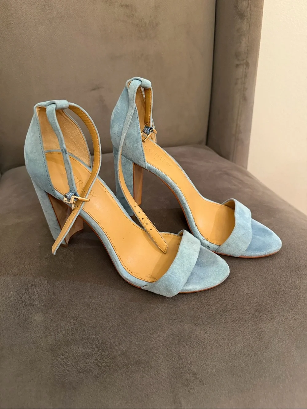J. Crew Powder Blue Suede Ankle-Strap Heels